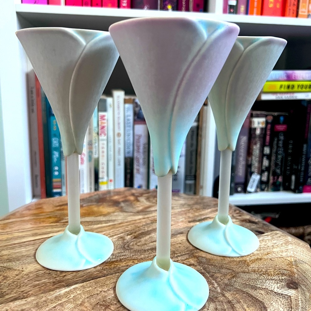 3 Vintage Tulip Wine Glasses